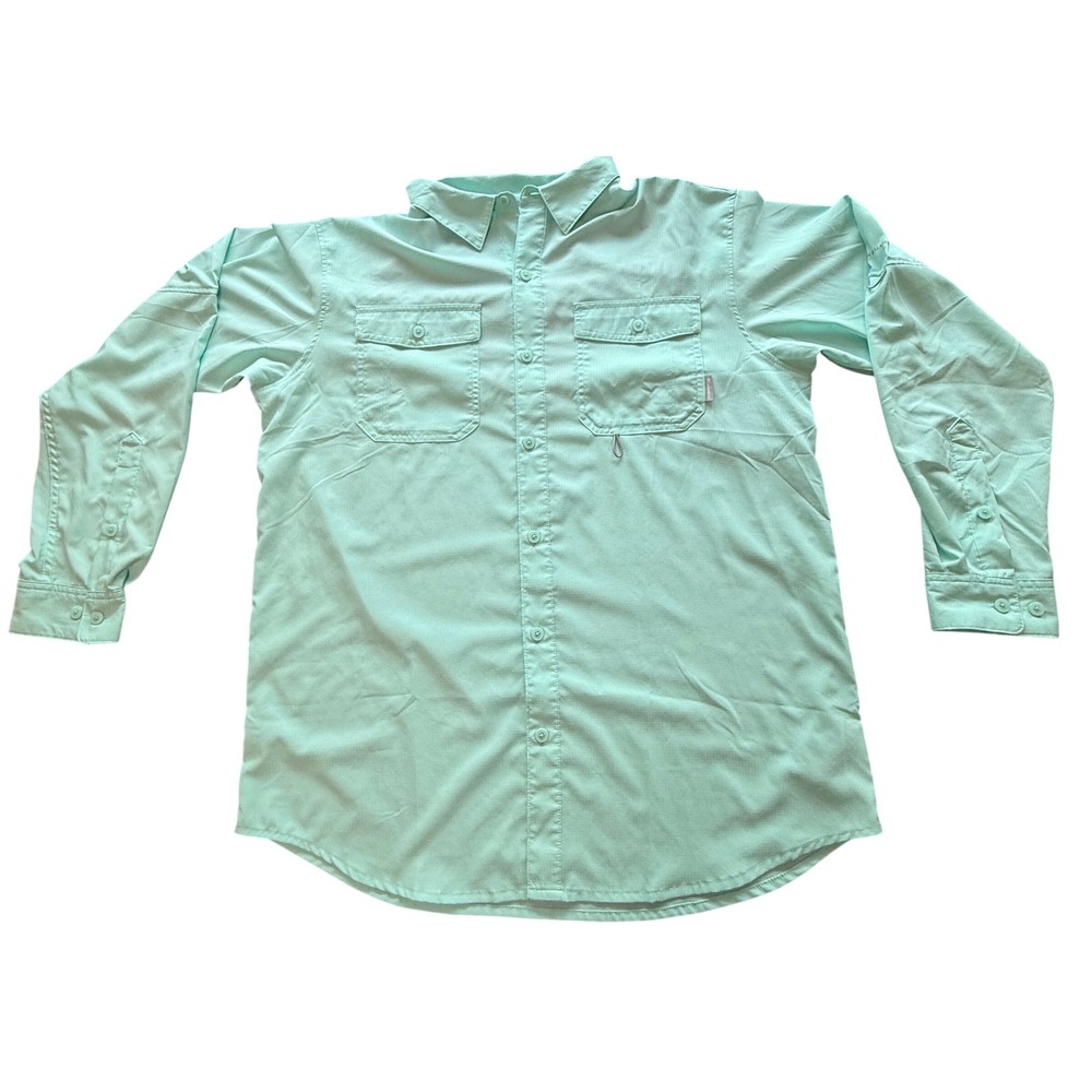 Columbia PFG Fishing Shirt Mens L Mint Green Long Sleeve Vented Ripstop XM2815